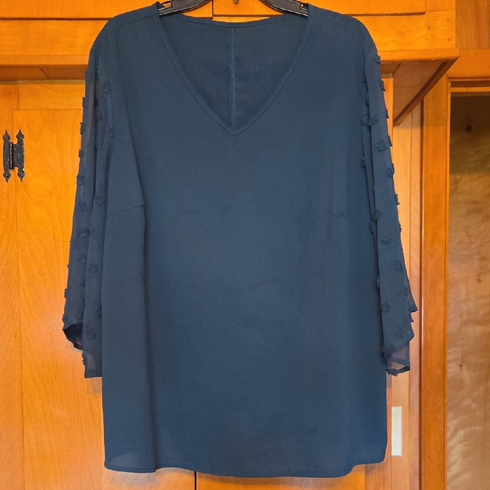Elegant Blue Sheer Sleeve Blouse